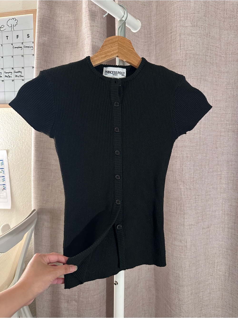 Princess Polly Black Ribbed Button-Up Tee - Picture 3 of 8